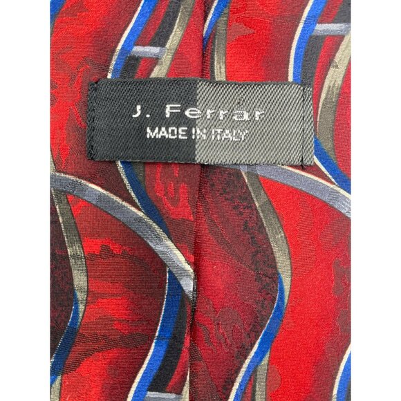 J. Ferrar Red MCM Retro Italy Italian Silk Tie Neck Luxury Vintage Mens - Picture 6 of 6